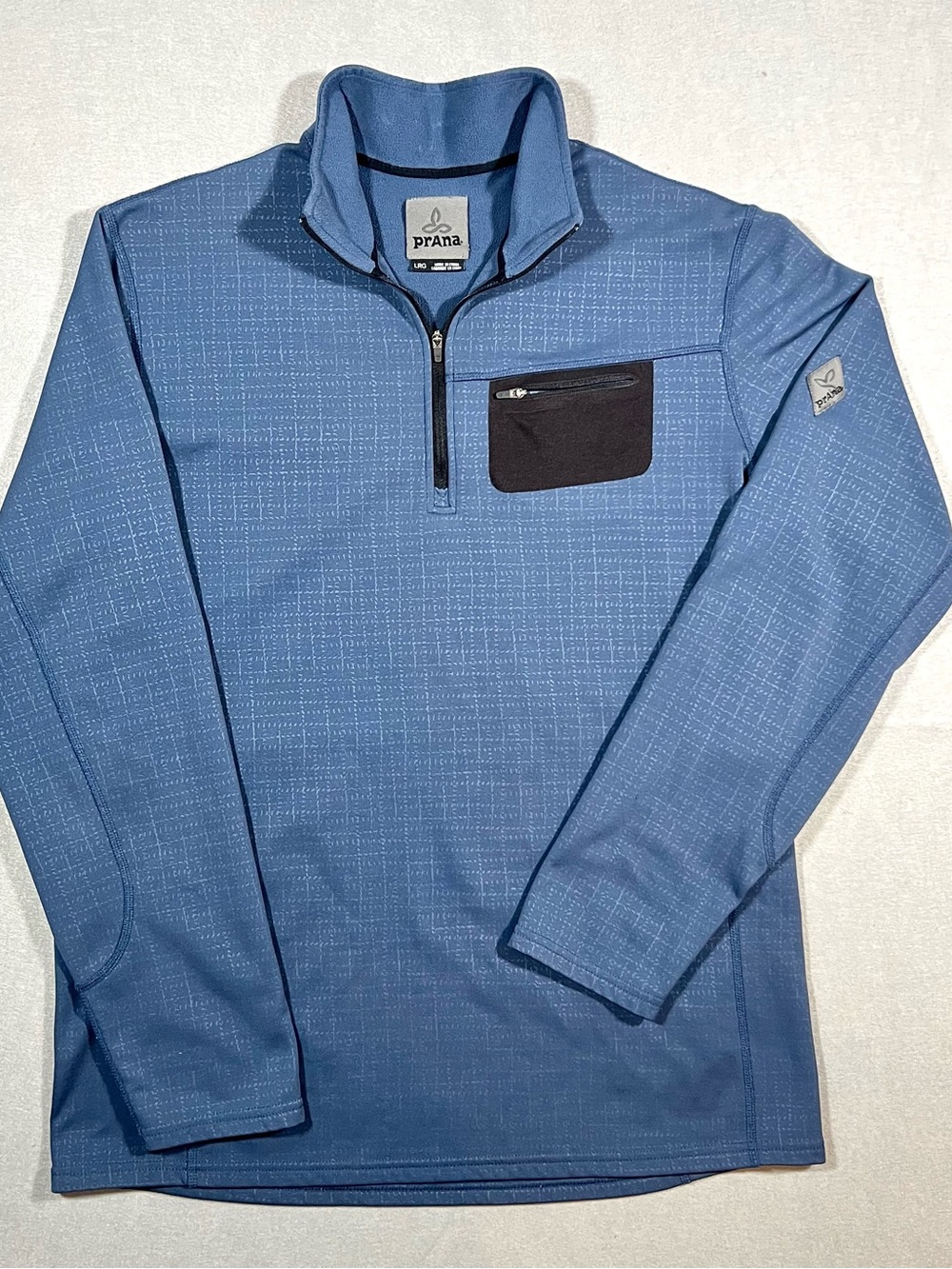 prAna Quarter‑Zip Pullover – Blue Grid Pattern Size L Outdoor Performance Layer - Picture 2 of 13